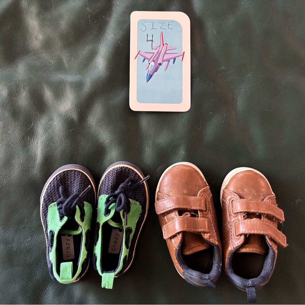 Kids Green & Navy Casual Sneakers and Brown Leather Strap Shoes - Unbranded